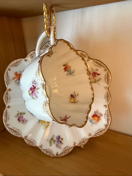 Dresden Porcelain Other - A hand-painted Dresden porcelain floral demitasse cup and saucer set
